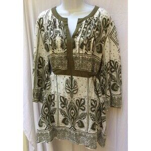 Venezia Plus 18-20 Green White Kimono Style  Tunic Shirt